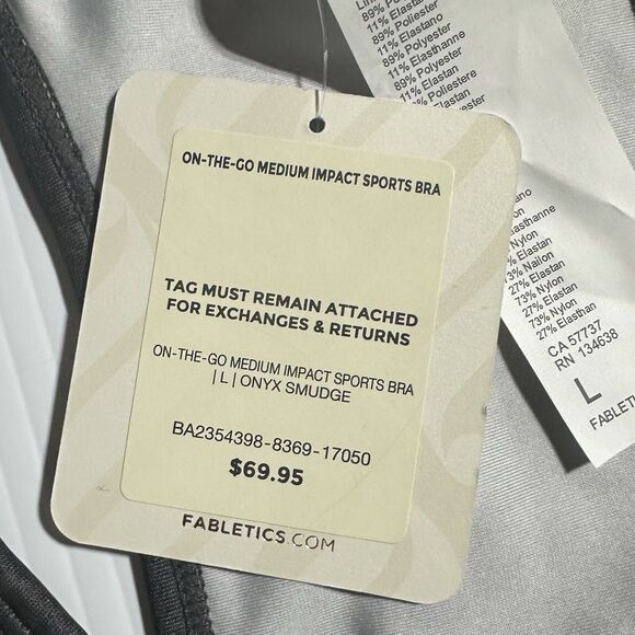 Fabletics On The Go Medium Impact Sports Bra Phone Pocket Size L Onyx Smudge NWT - Picture 3 of 9